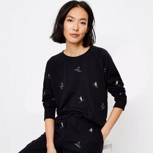 LOU & GREY LOFT Black Sweater with Embroidered Skiers